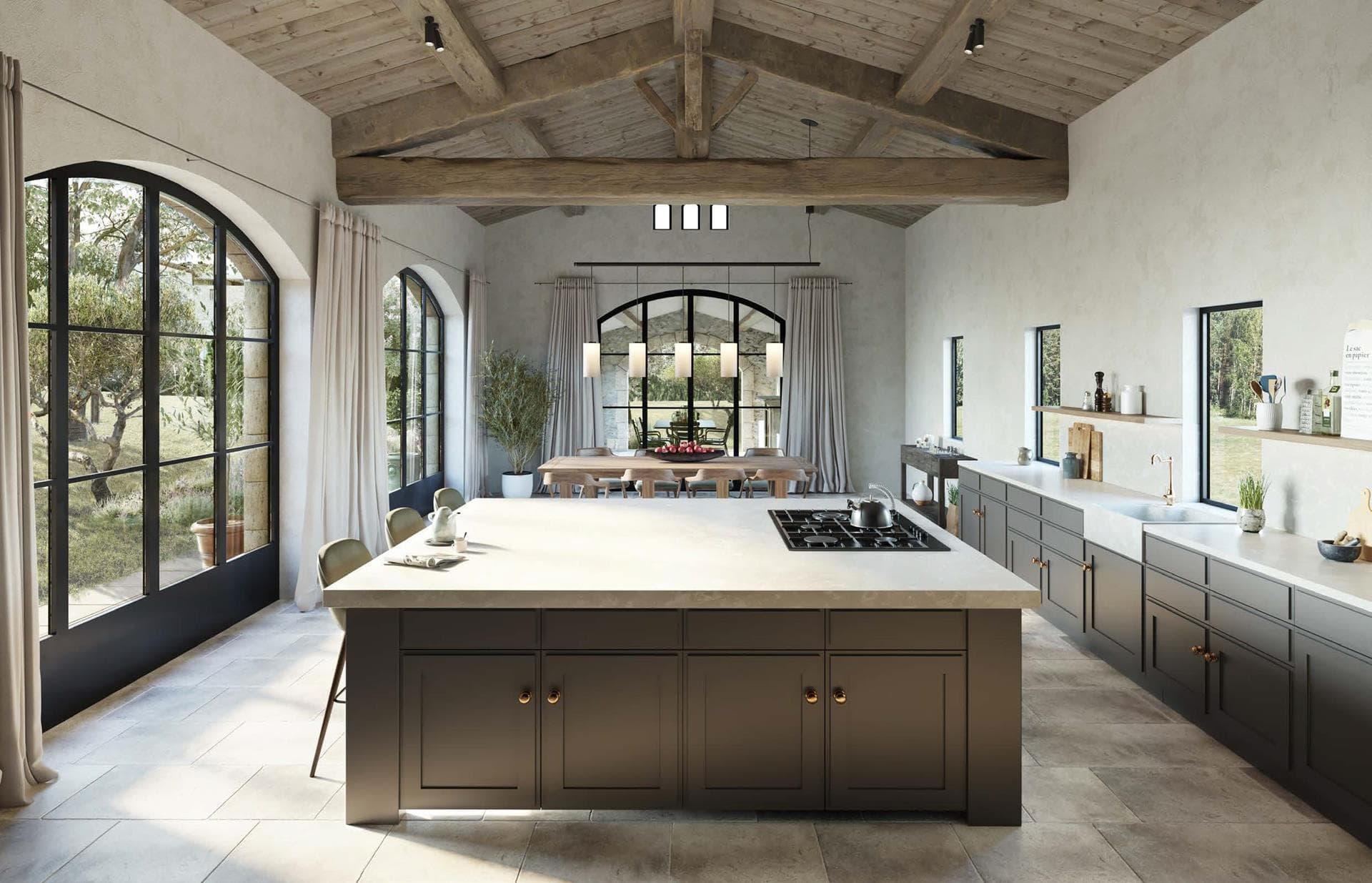 Cuisine mas avec verrière et îlot central